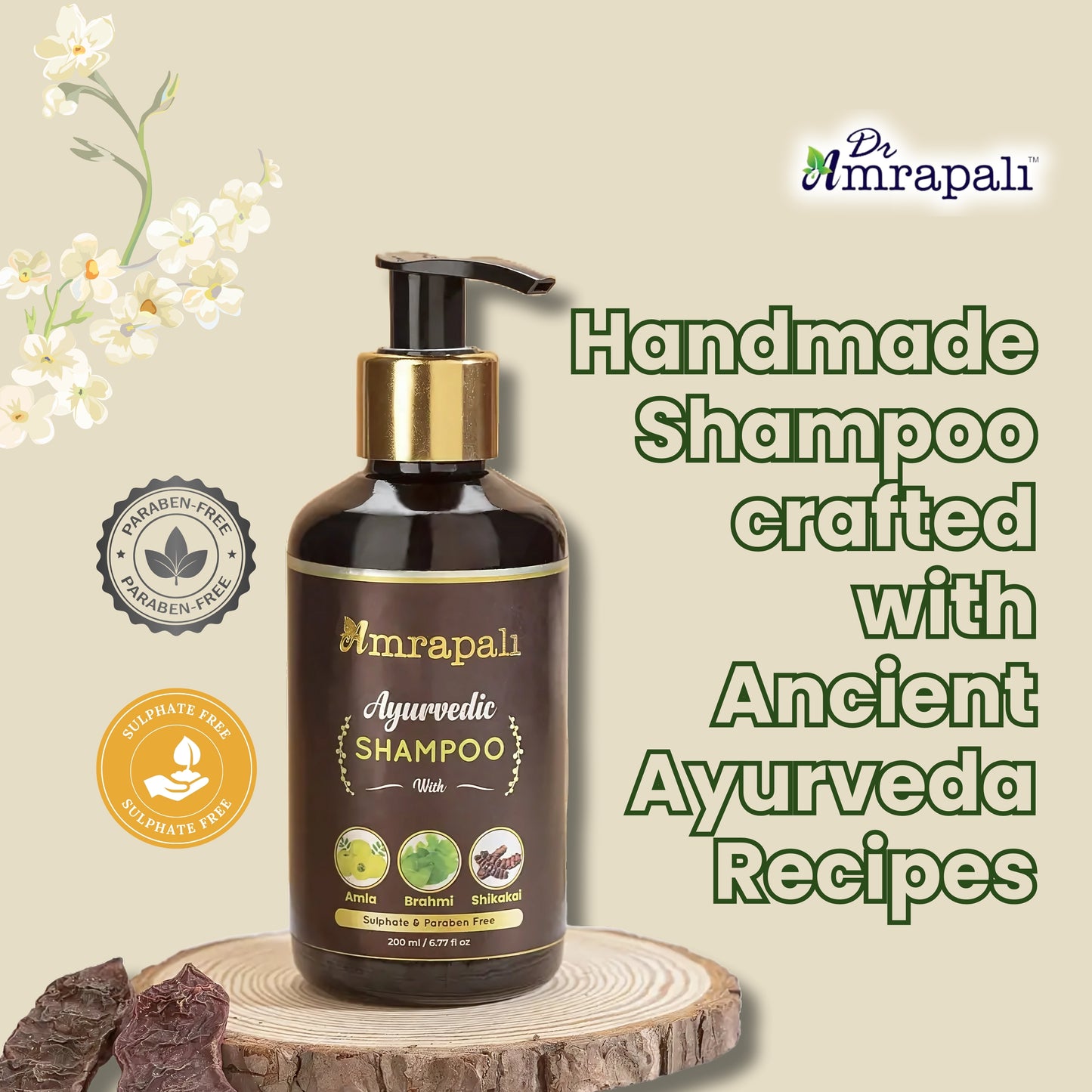 Dr. Amrapali Herbal Hair Shampoo – Amla, Brahmi & Shikakai (200 ml)